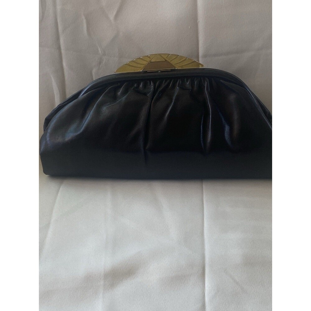 Art Deco Bakelite Lucite Clasp Leather Clutch Bag 40’s